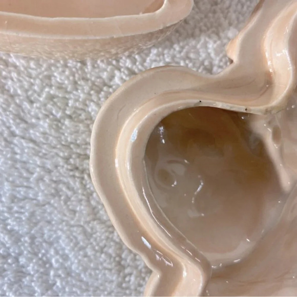 Vintage 1995 Peach Ceramic Cherub Angel Heads W Wings Trinket Dish With Lid - Picture 12 of 16